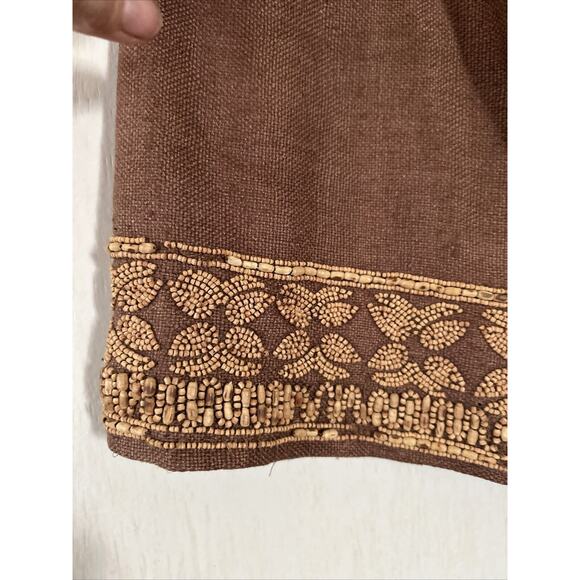 Vintage Krizia Maxi Skirt Womens 4 Silk Brown Beaded Bottom Boho Style - Picture 9 of 10